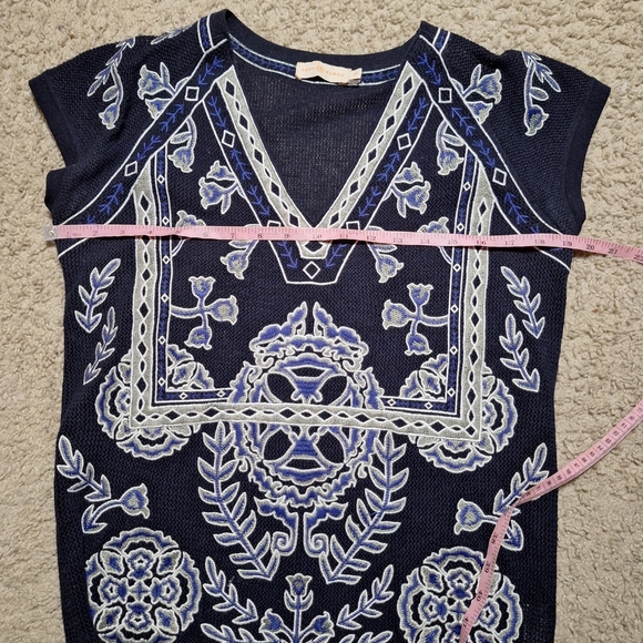 Tory Burch Navy Top with Blue and White Embroidery - Picture 6 of 6